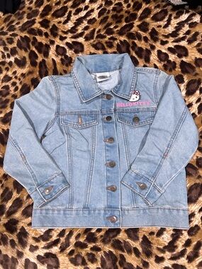 Hello Kitty Light Wash Denim Jean Jacket with Pink Embroidery